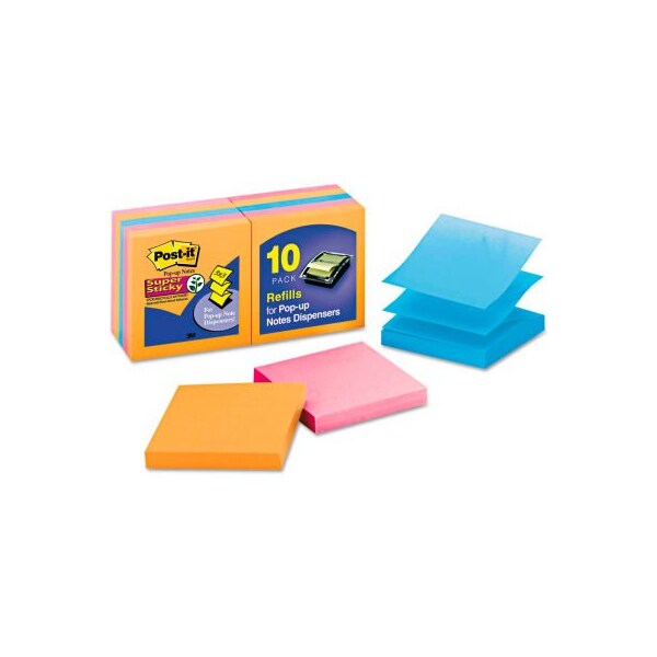 Post-it Pop-up Notes Super Sticky Pop-Up Notes R33010SSAN, 3" x 3", Glow, 90 Sheets, 10/Pack